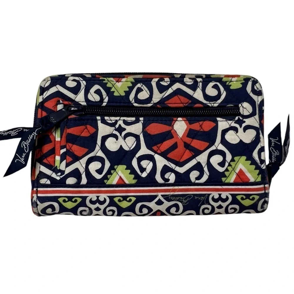 Vera Bradley Twist Lock Wallet Sun Valley Retired Orange Navy | Cards ID Casual